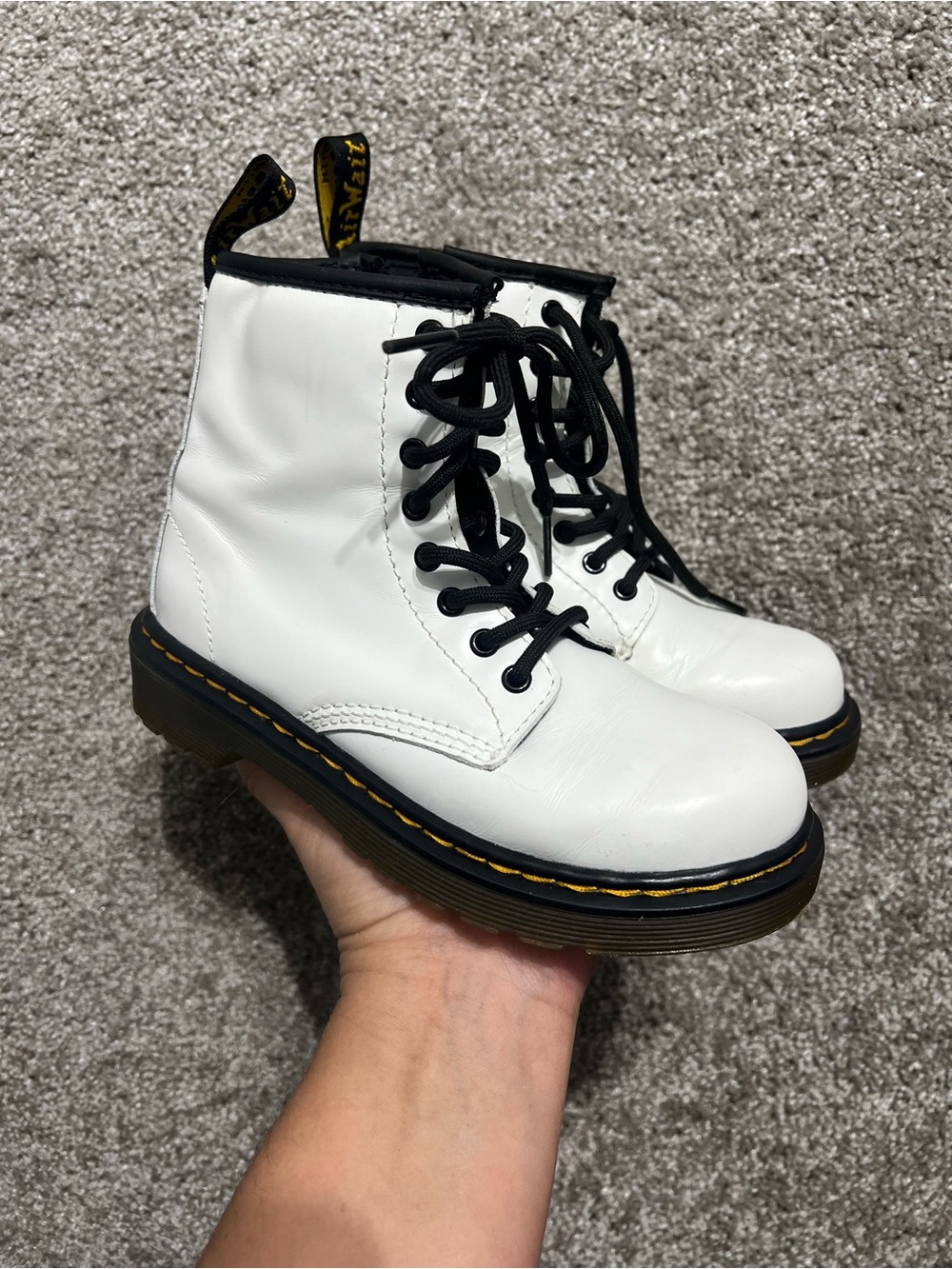 Doc Dr. Marten’s White  Girls Combat Boots Like New Condition Size 13